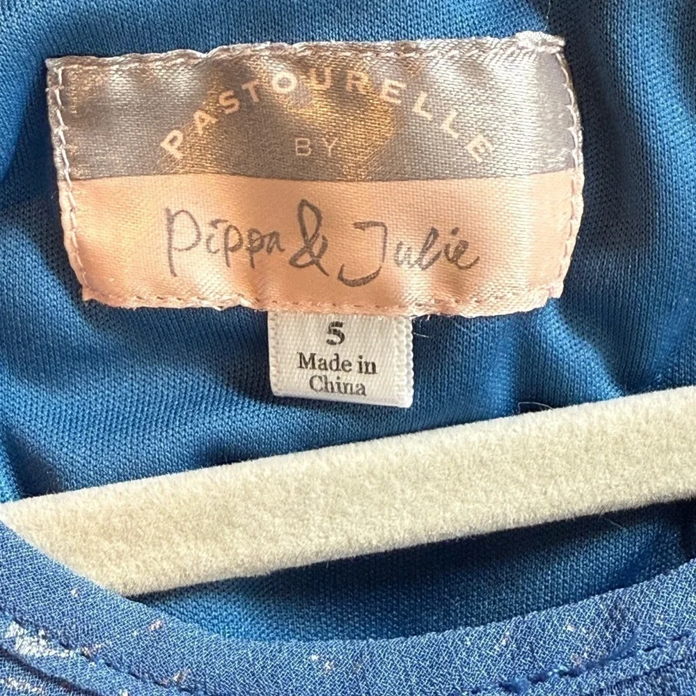 Pastourelle by Pippa And Julie Girls Metallic Blue Chiffon Flutter Sleeve Dress